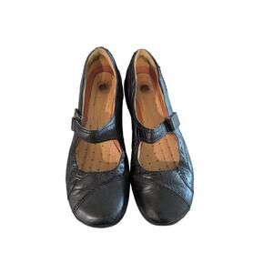Clarks Womens Black Leather Patch Work Slip On Mary Jane Shoes Size US 8.5 M